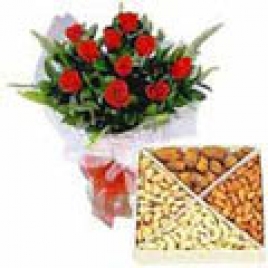 12 Red Roses With Assorted Dry Fruits